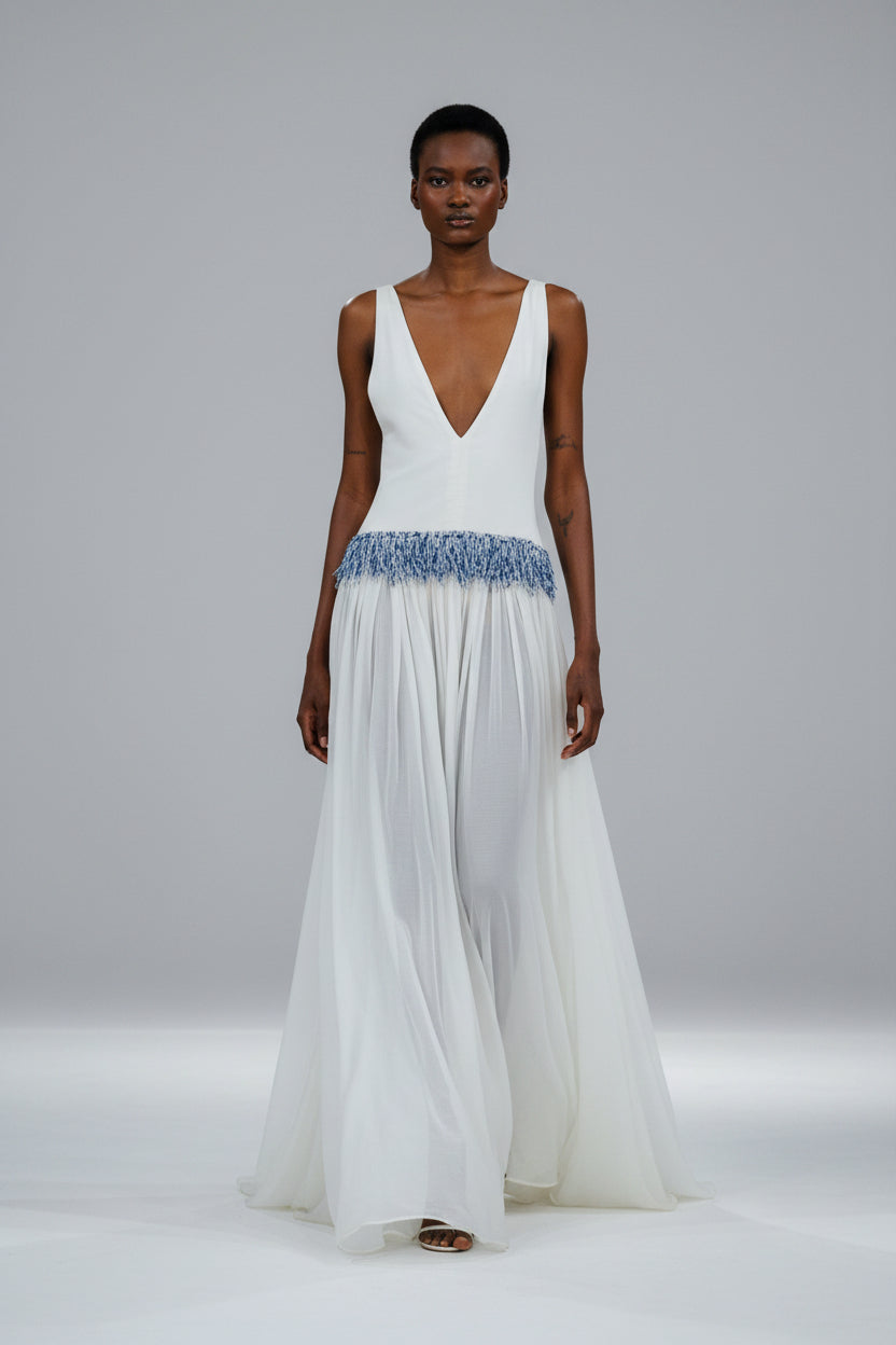 Beaded Drop Waist Organza Dress