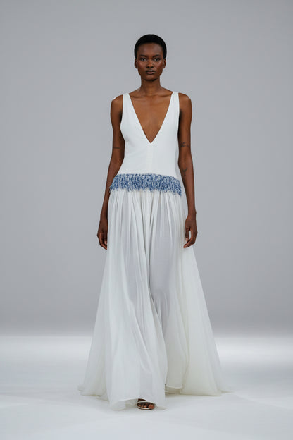 Beaded Drop Waist Organza Dress