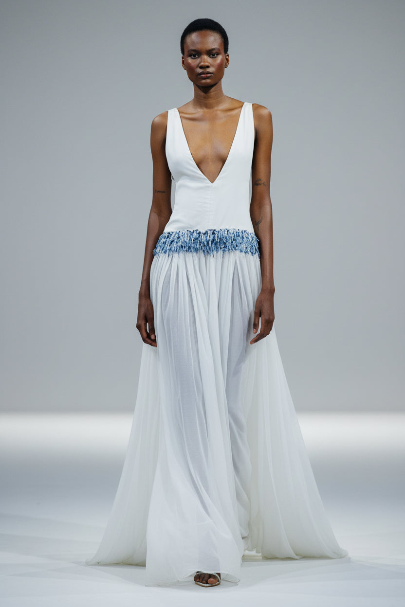 Beaded Drop Waist Organza Dress